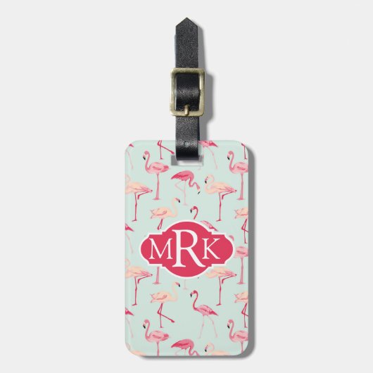 Retro Monogramm des Flamingo-Muster-| Gepäckanhänger (Vorderseite vertikal)