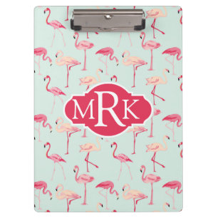 Retro Monogramm des Flamingo-Muster- Klemmbrett