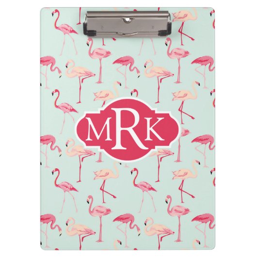 Retro Monogramm des Flamingo-Muster-| Klemmbrett (Vorderseite)