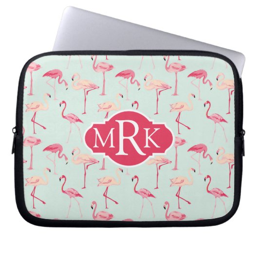 Retro Monogramm des Flamingo-Muster-| Laptopschutzhülle (Vorderseite)