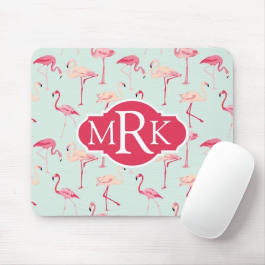 Retro Monogramm des Flamingo-Muster-| Mousepad (Mit Mouse)