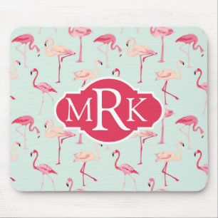 Retro Monogramm des Flamingo-Muster-  Mousepad