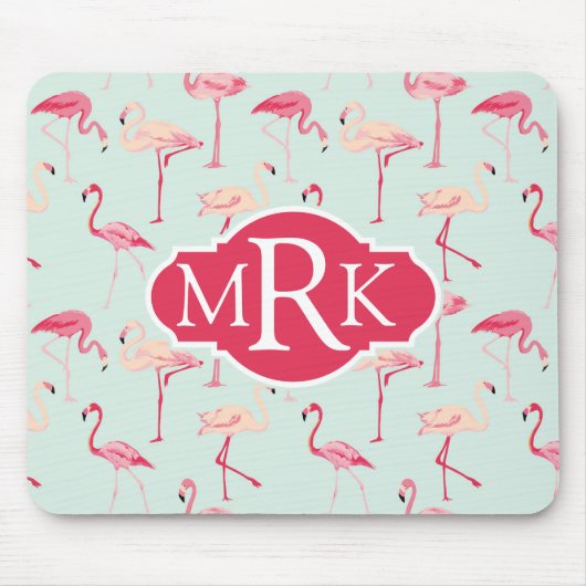 Retro Monogramm des Flamingo-Muster-| Mousepad (Vorne)