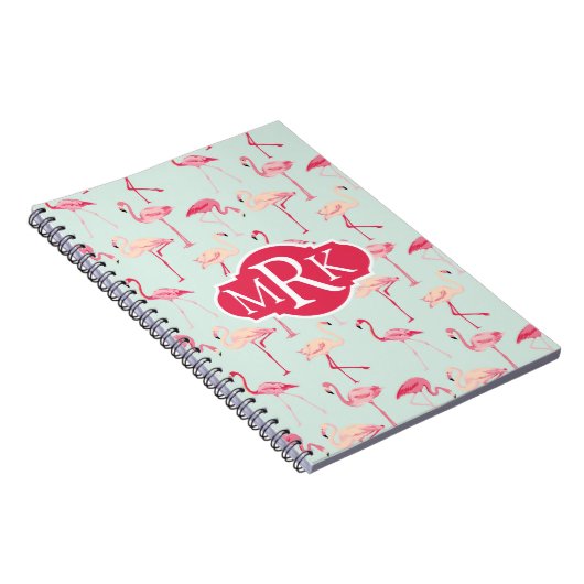 Retro Monogramm des Flamingo-Muster-| Notizblock (Rechte Seite)