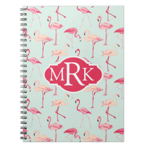 Retro Monogramm des Flamingo-Muster-  Notizblock