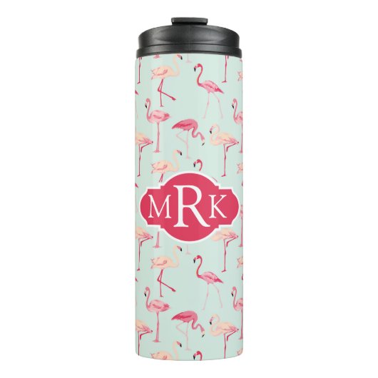 Retro Monogramm des Flamingo-Muster-| Thermosbecher (Vorderseite)