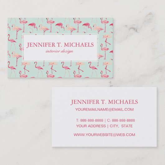 Retro Monogramm des Flamingo-Muster-| Visitenkarte (Vorne/Hinten)