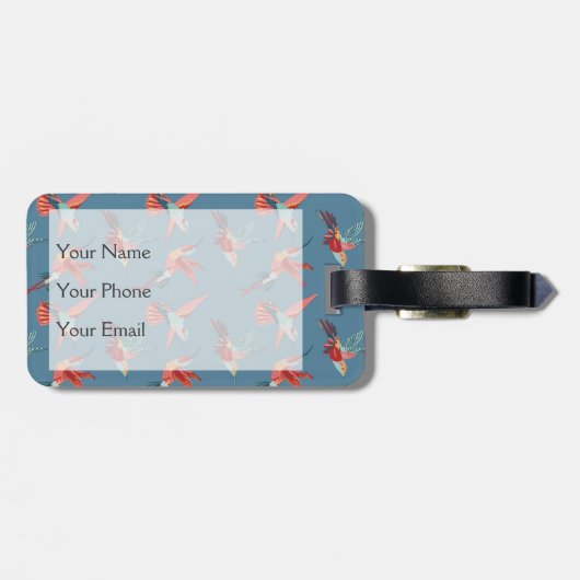 Retro Monogramm des Kolibri-Muster-| Gepäckanhänger (Rückseite horizontal)