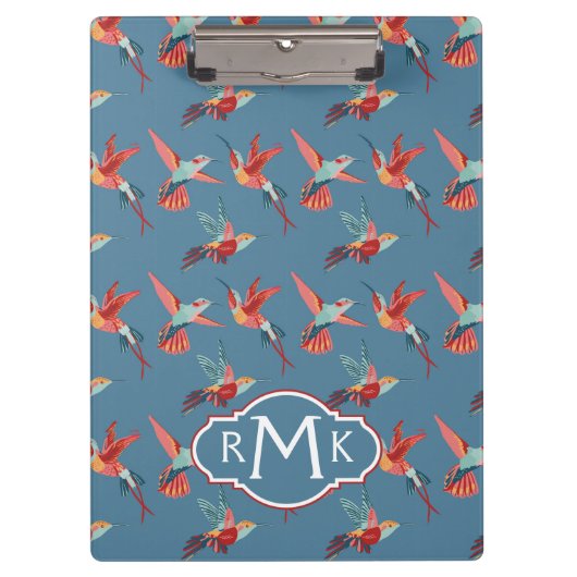 Retro Monogramm des Kolibri-Muster-| Klemmbrett (Vorderseite)
