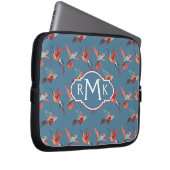 Retro Monogramm des Kolibri-Muster-| Laptopschutzhülle (Vorne Rechts)