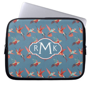 Retro Monogramm des Kolibri-Muster- Laptopschutzhülle