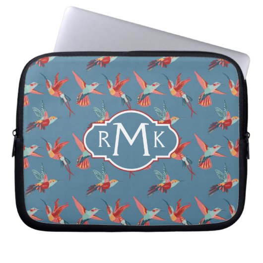 Retro Monogramm des Kolibri-Muster-| Laptopschutzhülle (Vorderseite)