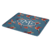 Retro Monogramm des Kolibri-Muster-| Schneidebrett (Ecke)