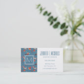 Retro Monogramm des Kolibri-Muster-| Visitenkarte (Stehend Vorderseite)