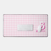 Retro Monogramm Elegant Minimal Kariert Rosa und W Schreibtischunterlage (Tastatur & Maus)