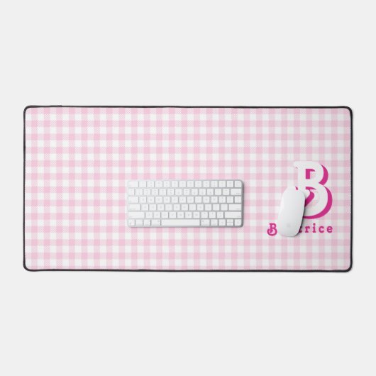 Retro Monogramm Elegant Minimal Kariert Rosa und W Schreibtischunterlage (Tastatur & Maus)