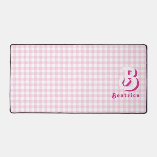 Retro Monogramm Elegant Minimal Kariert Rosa und W Schreibtischunterlage (Vorderseite)