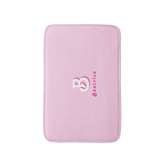Retro Monogramm elegant Minimal Rosa und Weiß Badematte (Vorderseite Vertikal)