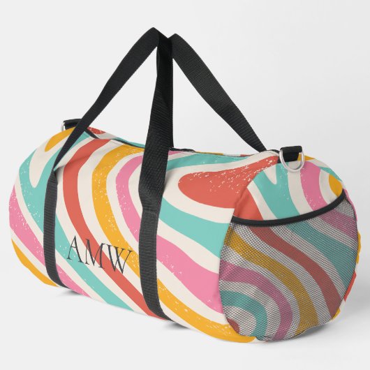 Retro-Monogramm farbige wellige Streifen Duffle Bag (Rechte Ecke)