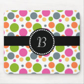 Retro Monogramm farbiger Polka-Dot Mousepad (Vorne)