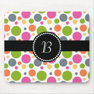 Retro Monogramm farbiger Polka-Dot Mousepad