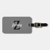 Retro Monogramm Grau Schwarz-weiß Personalisiert Gepäckanhänger (Vorderseite horizontal)