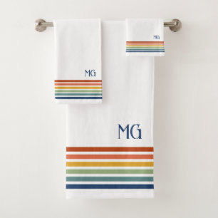 Retro-Monogramm-Minimalist-Streifen Badhandtuch Set