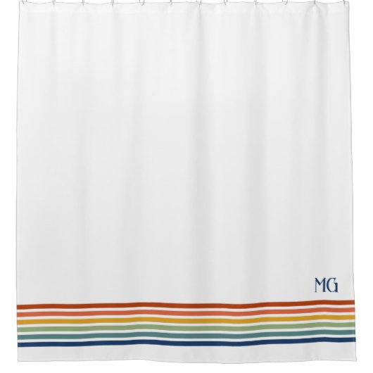 Retro-Monogramm-Minimalist-Streifen Duschvorhang (Vorderseite)