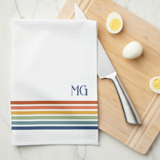 Retro-Monogramm-Minimalist-Streifen Geschirrtuch (Viertel Falte)