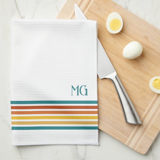 Retro-Monogramm-Minimalist-Streifen Geschirrtuch (Viertel Falte)