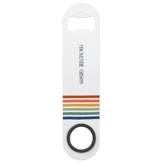 Retro-Monogramm-Minimalist-Streifen Speed Flaschenöffner (Vorderseite)