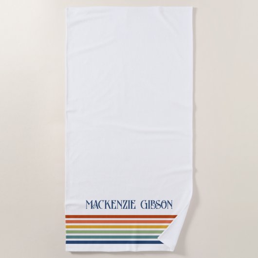 Retro-Monogramm-Minimalist-Streifen Strandtuch (Vorderseite)