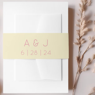 Retro-Monogramm Pastellgelb und Rosa Hochzeit Einladungsbanderole