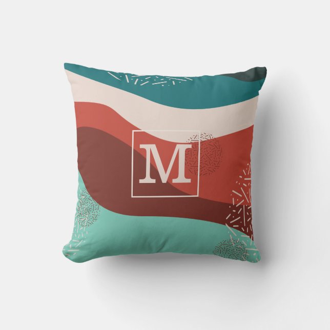 Retro-Monogramm-Personalisierter Throw-Pilz Kissen (Vorderseite)