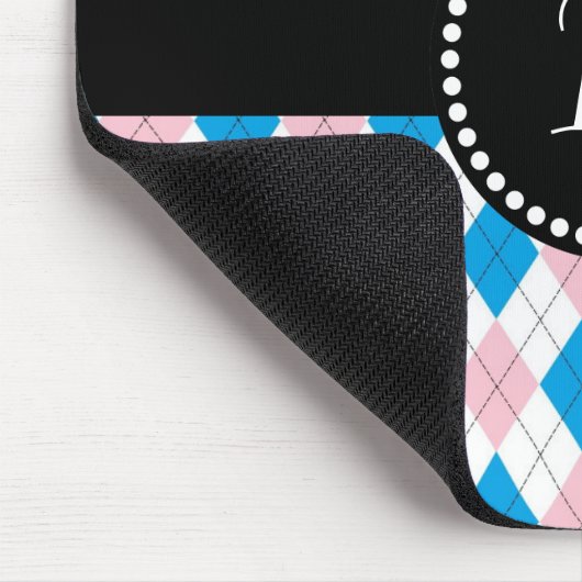 Retro Monogramm Raute Muster Rosa Blau Mousepad (Ecke)