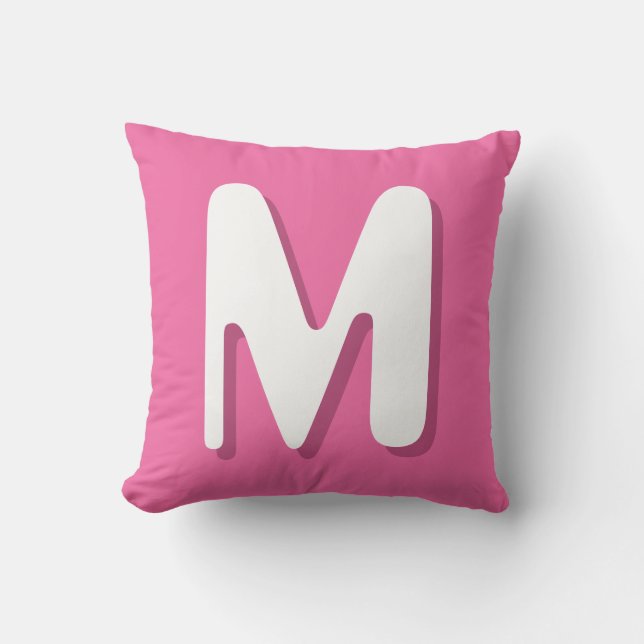 Retro Monogramm Rosa Weiß Kissen (Vorderseite)