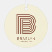 Retro Monogramm und Name Braun und Taupe Ornament Aus Metall (Rückseite)