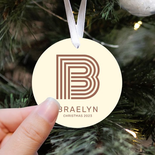 Retro Monogramm und Name Braun und Taupe Ornament Aus Metall