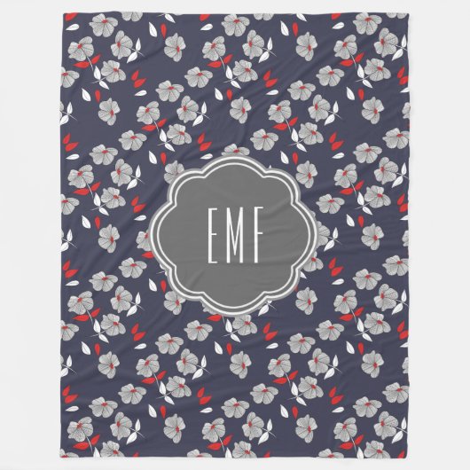 Retro-Monogramm Vintag Schwarz, Weiß und Rot Fleecedecke (Vorderseite)