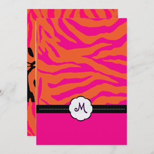 Retro/Monogramm/Zebrastreifen zum Hochzeitseinlade Einladung (Vorne/Hinten)