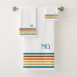 Retro Monogrammed Minimalist Stripes Badhandtuch Set