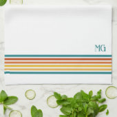 Retro Monogrammed Minimalist Stripes Geschirrtuch (Gefaltet)