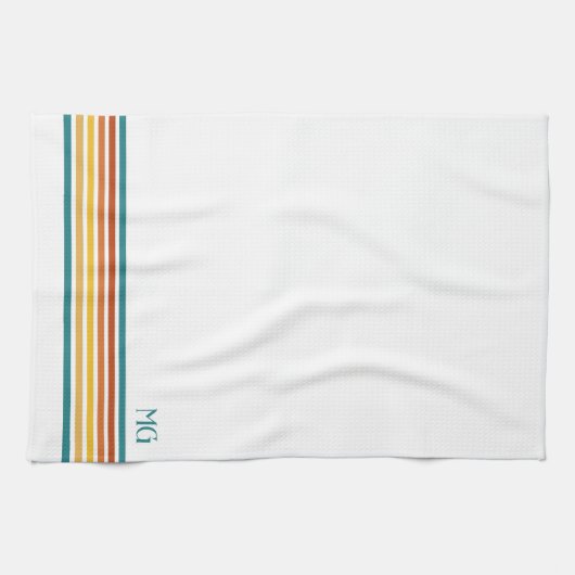 Retro Monogrammed Minimalist Stripes Geschirrtuch (Horizontal)