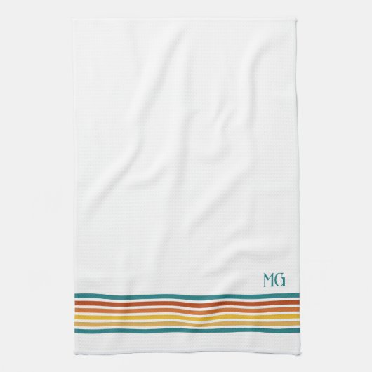 Retro Monogrammed Minimalist Stripes Geschirrtuch (Vertikal)