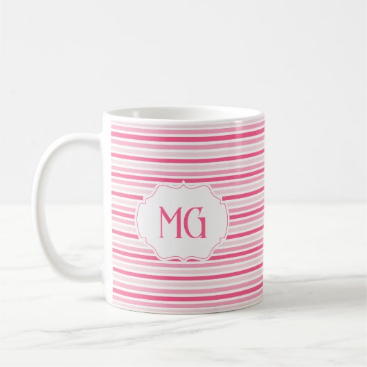 Retro Monogrammed Minimalist Stripes Kaffeetasse (Links)