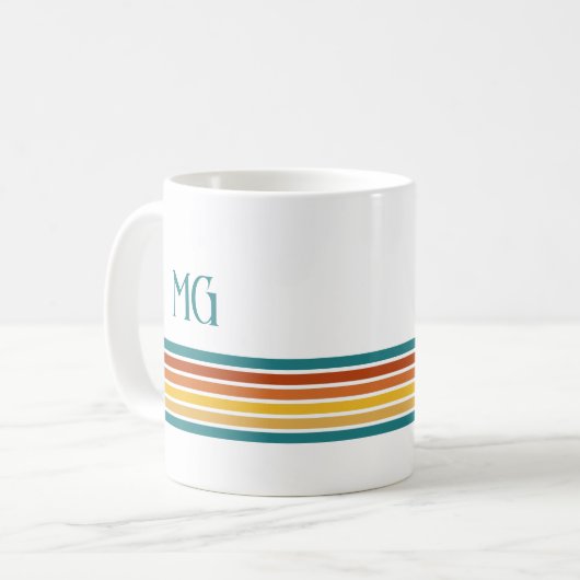 Retro Monogrammed Minimalist Stripes Kaffeetasse (Vorderseite Links)