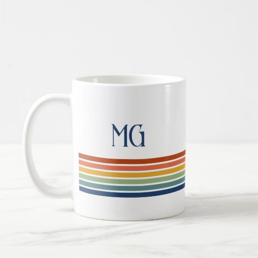 Retro Monogrammed Minimalist Stripes Kaffeetasse (Links)