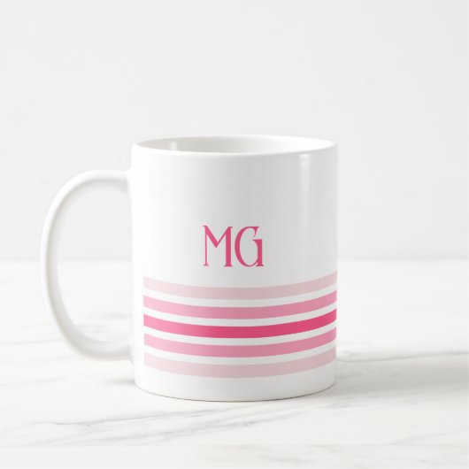 Retro Monogrammed Minimalist Stripes Kaffeetasse (Links)