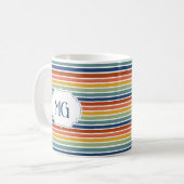 Retro Monogrammed Minimalist Stripes Kaffeetasse (Vorderseite Links)