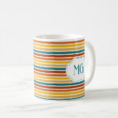 Retro Monogrammed Minimalist Stripes Kaffeetasse (VorderseiteRechts)